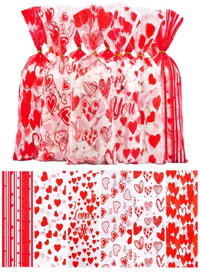 Bskifnn 120PCS Valentine Treat Bags Heart Printed Candy Cookie Goodies Gift Bag with Twist Ties Valentine Cellophane Treat Bags for Valentine's Day Mother's Day 6 Styles - Image 1